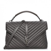 YVES SAINT LAURENT SATCHEL FERRAGEM PRATEADA PRETA