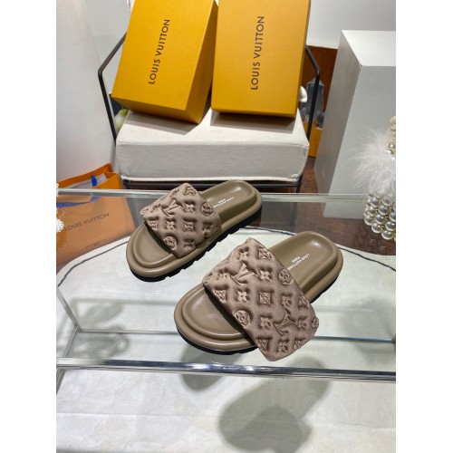 LOUIS VUITTON - CHINELO - papete marrom de couro fecho em velcro